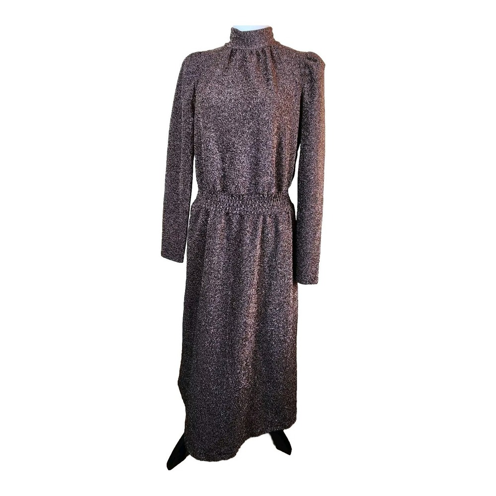 Ryegrass Womens Large‎ Copper Shimmer Maxi Dress Puff Sleeve High Neck $100 NEW